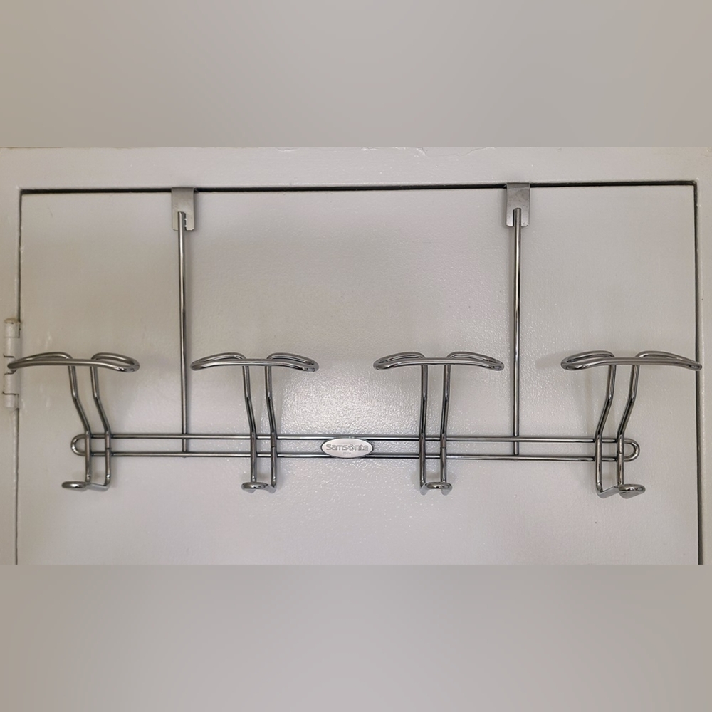 Samsonite Over Door 4 Hooks Towels Robs Hanger Chrome Rack